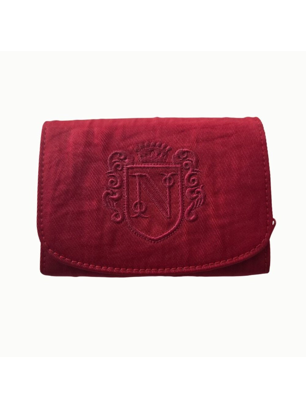 Vintage Nordstrom Crest Clutch Wallet Red Embroidered Accordion Organizer
